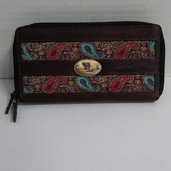 Genuine Leather Brown Paisley Double Zip Around Wallet *NWOT* - Picture 1 of 9